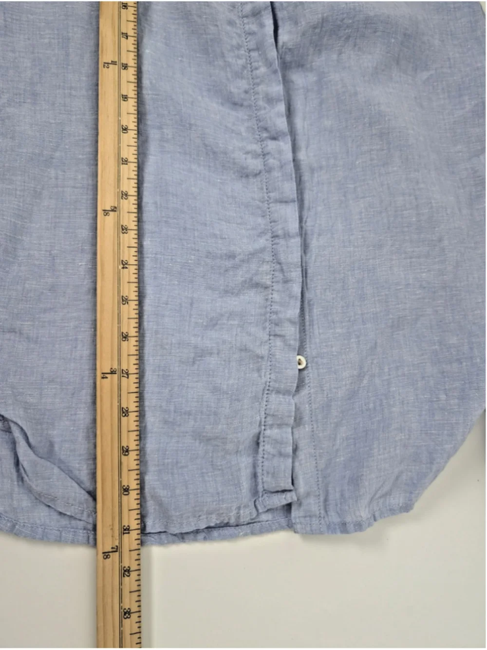 Tahari Linen Tunic Blouse Shirt Sz S Blue Classic Nautical Beachy Coastal - Picture 9 of 9